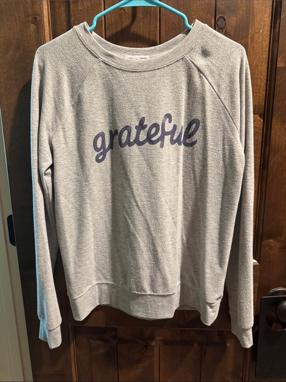 Grayson Threads 'grateful' Crewneck Sweater - Gray with Navy Script